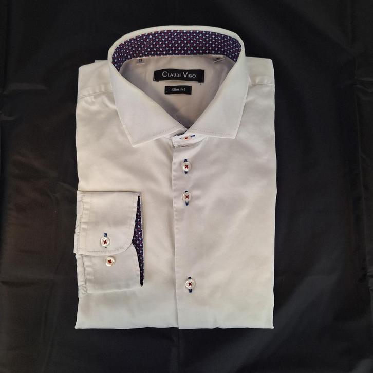Heren overhemd lange mouw, shirt, Claude Vigo, XL, Kleding | Heren, Overhemden, Zo goed als nieuw, Halswijdte 43/44 (XL), Wit