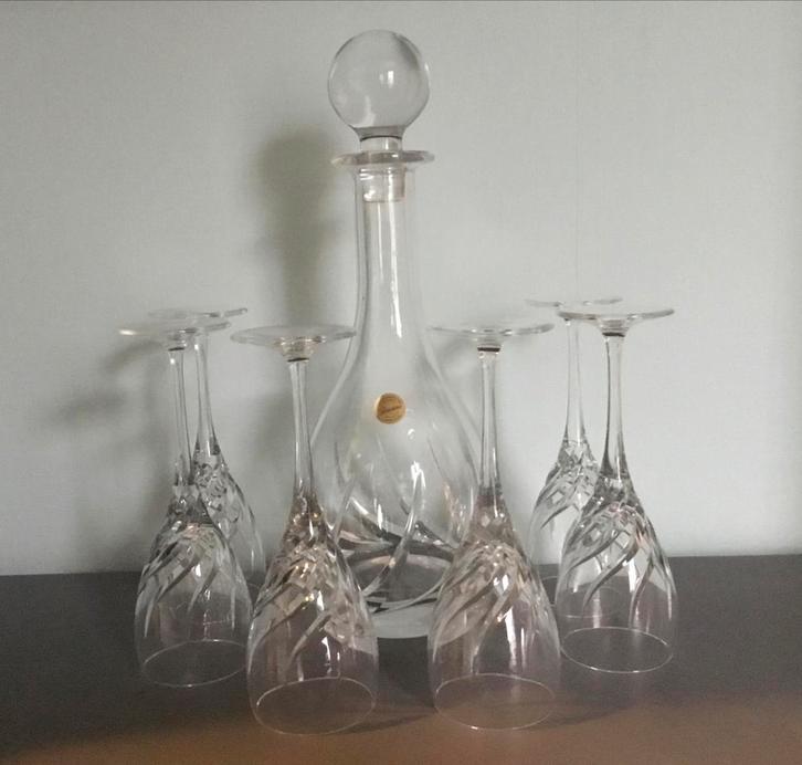 Kristallen karaf Toscane met 6 portglazen AH, Antiek en Kunst, Antiek | Glas en Kristal, Ophalen