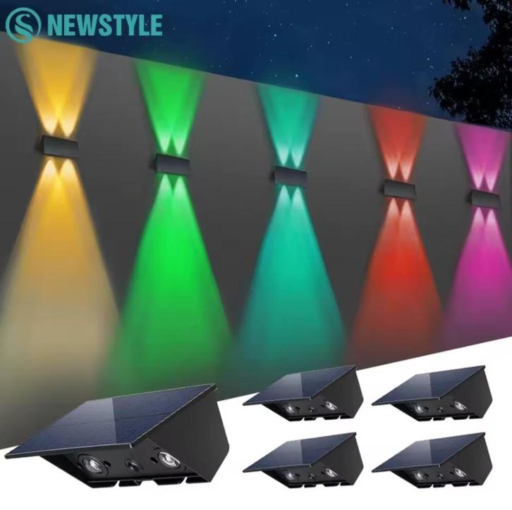 Solar Up & Down wandlamp (4 leds/ RGB en warm wit licht), Huis en Inrichting, Lampen | Wandlampen, Nieuw, Kunststof, Ophalen