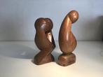 Teak Houten Beelden Set 1977 gemerkt, Antiek en Kunst, Kunst | Beelden en Houtsnijwerken, Ophalen