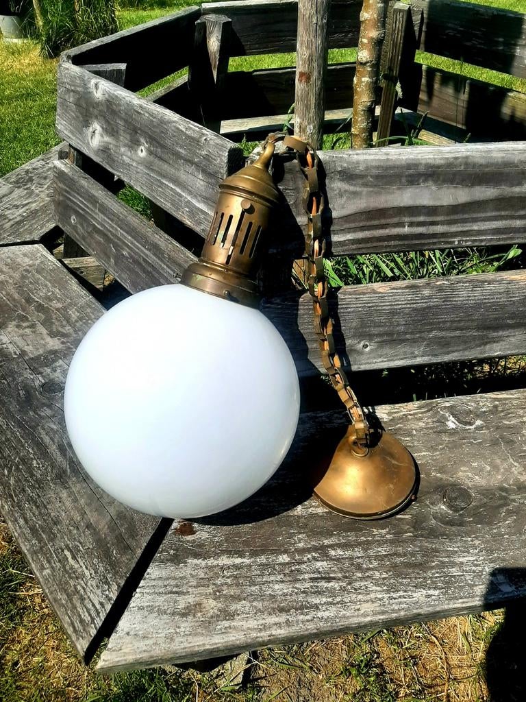 Art Deco - Hanglamp / Schoollamp - (jaren 30 / opaline), Antiek en Kunst, Antiek | Lampen, Ophalen