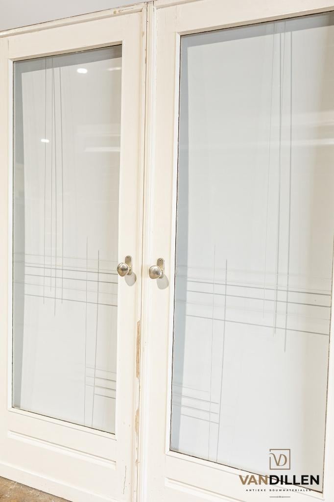 Mooie set oude ensuite schuifdeuren met geslepen glas, Doe-het-zelf en Verbouw, Deuren en Horren, 120 cm of meer, Binnendeur, Ophalen of Verzenden