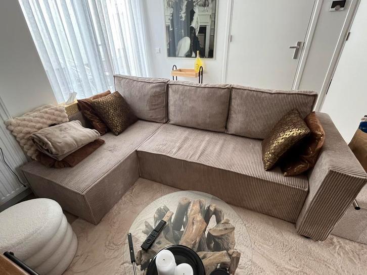 Ribstof hoek/ slaapbank “nog geen jaar oud!, Huis en Inrichting, Banken | Bankstellen, Zo goed als nieuw, Hoekbank, Driepersoons