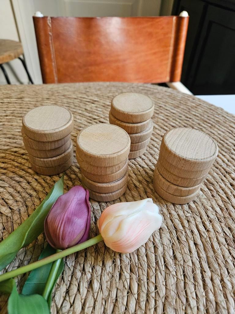 20 Sjoelstenen / Sjoelschijven Hout - Ø 52mm, Een of twee spelers, Ophalen of Verzenden, Gebruikt, Onbekend