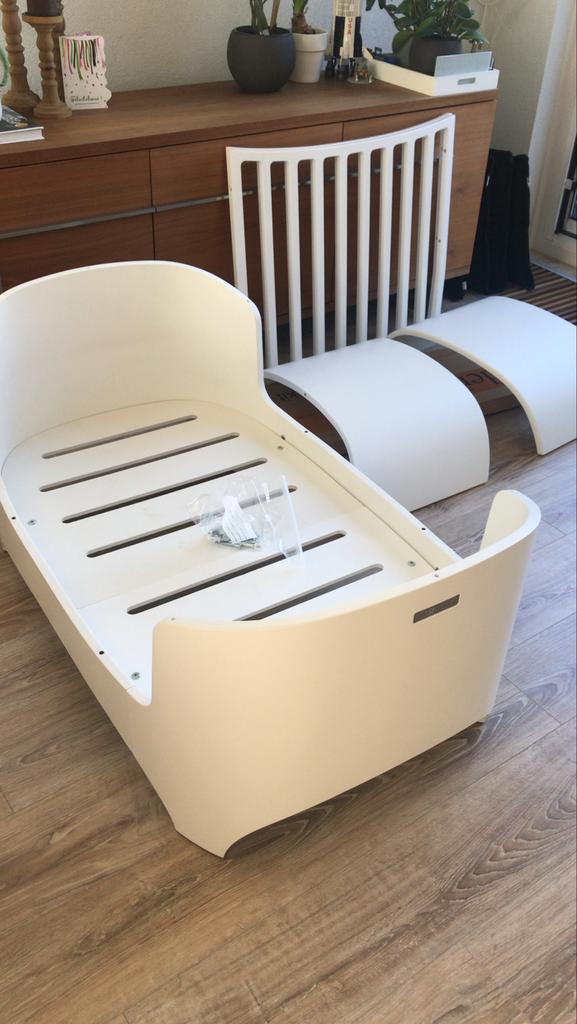 Leander meegroeibed met kokosmatras en lakens, Kinderen en Baby's, Kinderkamer | Bedden, Ophalen, Gebruikt, 70 tot 85 cm, 140 tot 160 cm