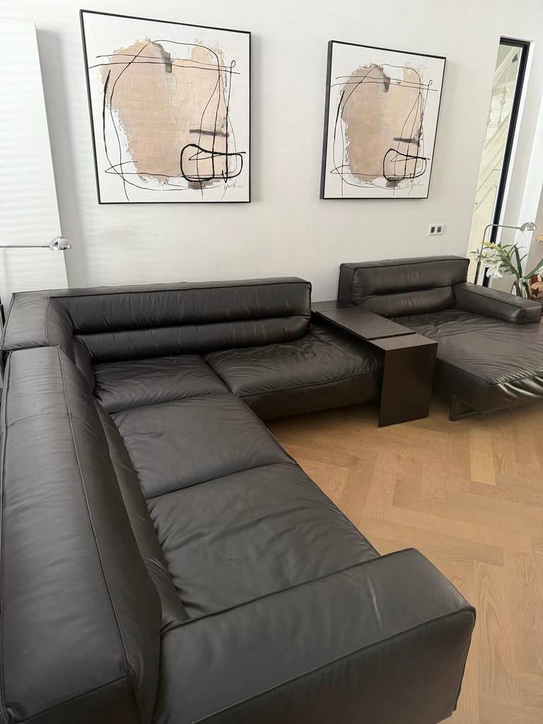Luxe Natuzzi Italia Leren Hoekbank - Zwart, Huis en Inrichting, Gebruikt, 100 tot 125 cm, Hoekbank, 300 cm of meer