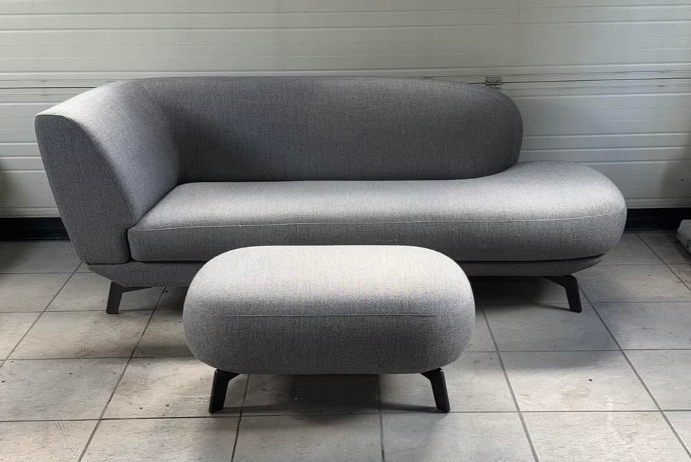 Leolux Flint longchair met bijpassende poef, Huis en Inrichting, Tweepersoons, 75 tot 100 cm, Ophalen of Verzenden, Zo goed als nieuw