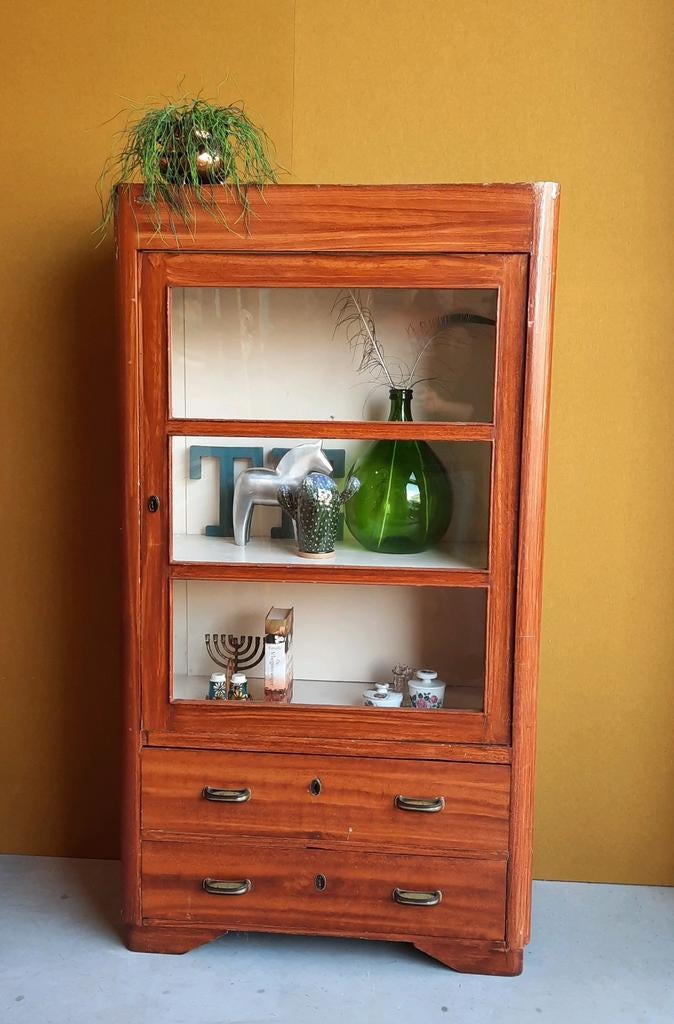 Vintage Art Deco style vitrine kast, boekenkast met lades, Ophalen, Gebruikt, Met deur(en), 50 tot 100 cm