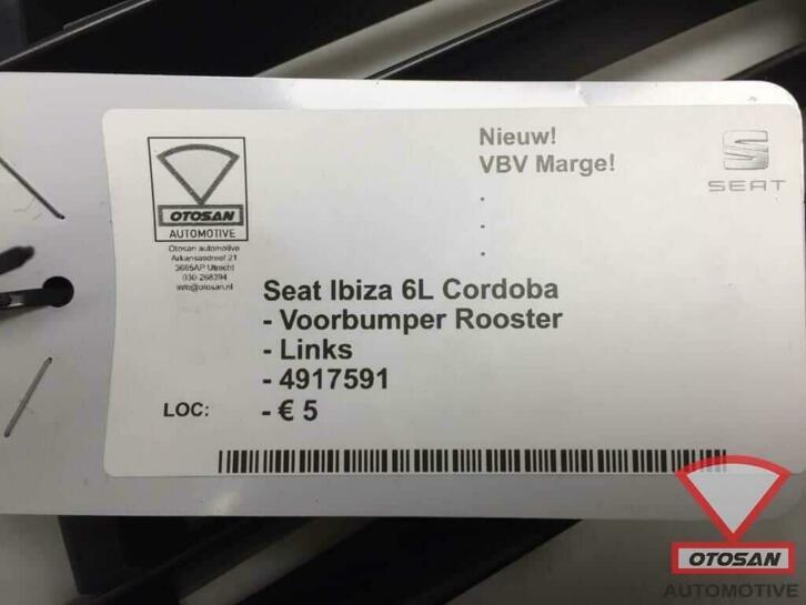seat ibiza 6l voorbumper rooster links nieuw! 4917591, Autovia A-2, Km 585 585
08760  Martorell, ES, Ophalen of Verzenden, SEAT S.A.