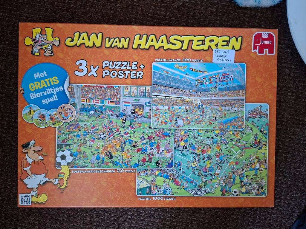 Jan van Haasteren Voetbal 3 in 1, Ophalen of Verzenden, 500 t/m 1500 stukjes, Gebruikt, Legpuzzel