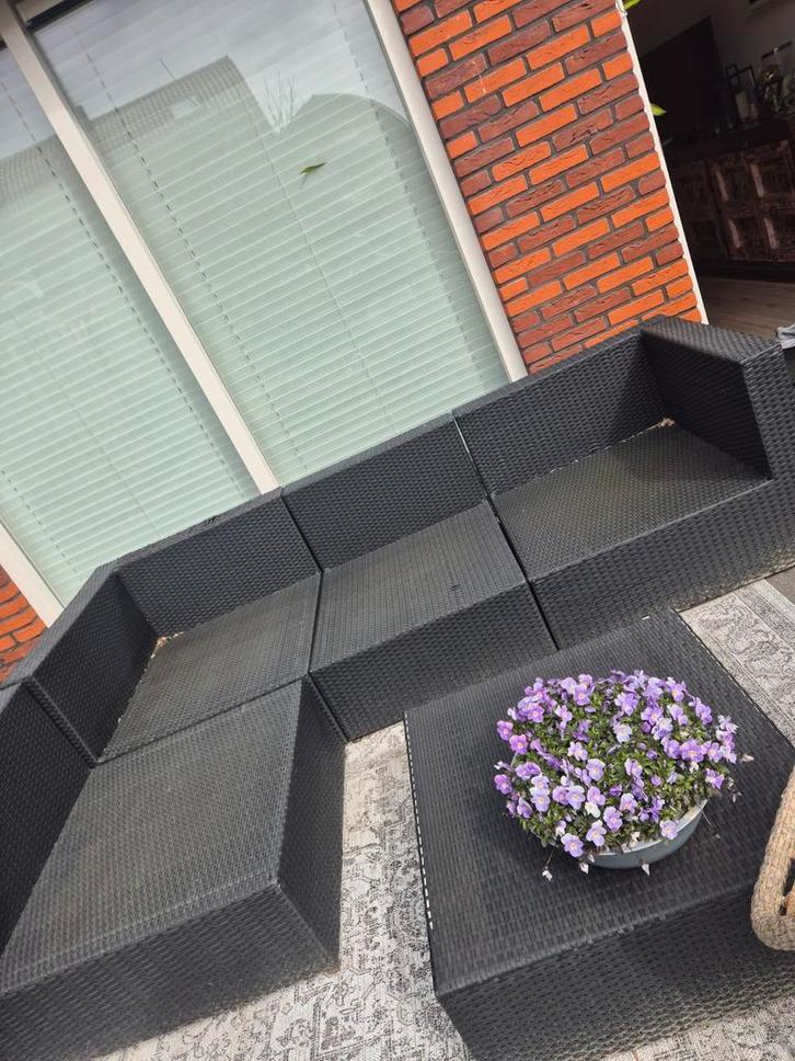 Loungehoek voor in de tuin, Tuin en Terras, Tuinsets en Loungesets, Gebruikt, Loungeset, Wicker, 4 zitplaatsen, Bank, Hocker, Ophalen