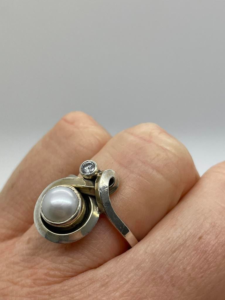 C932 Prachtige zilveren Rabinovich ring met parel maat 17,5, Sieraden, Tassen en Uiterlijk, Ophalen of Verzenden, X, Dame, Met parel