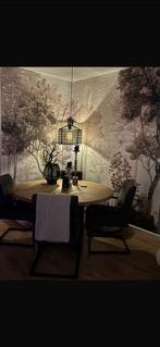 Ronde eiken tafel 140 cm met metalen poot, Ophalen, Gebruikt, 100 tot 150 cm, Vier personen