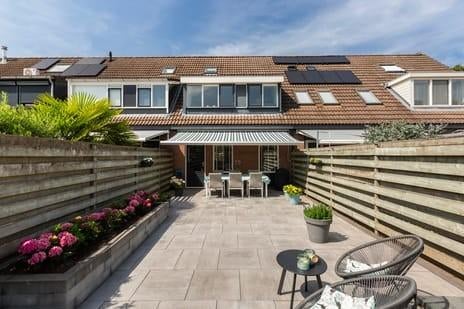 Zonnescherm Knikarm Handbediend, Ophalen, Gebruikt, 450 cm of meer, 150 tot 300 cm