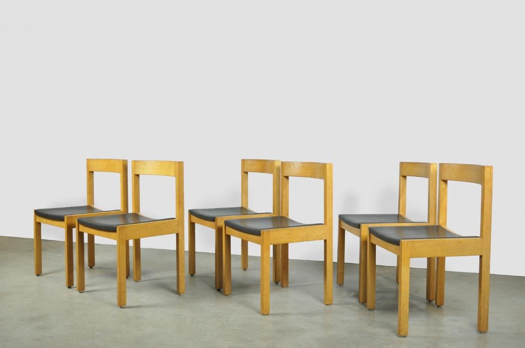 🟡DUTCH DESIGN moderne vintage eiken eetkamerstoelen , 1960s, Gebruikt, Bruin, Vintage modern, Ophalen of Verzenden