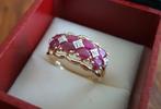 14 karaat gouden ring met robijn en diamanten, 18 tot 19, Verzenden, Zo goed als nieuw, Dame