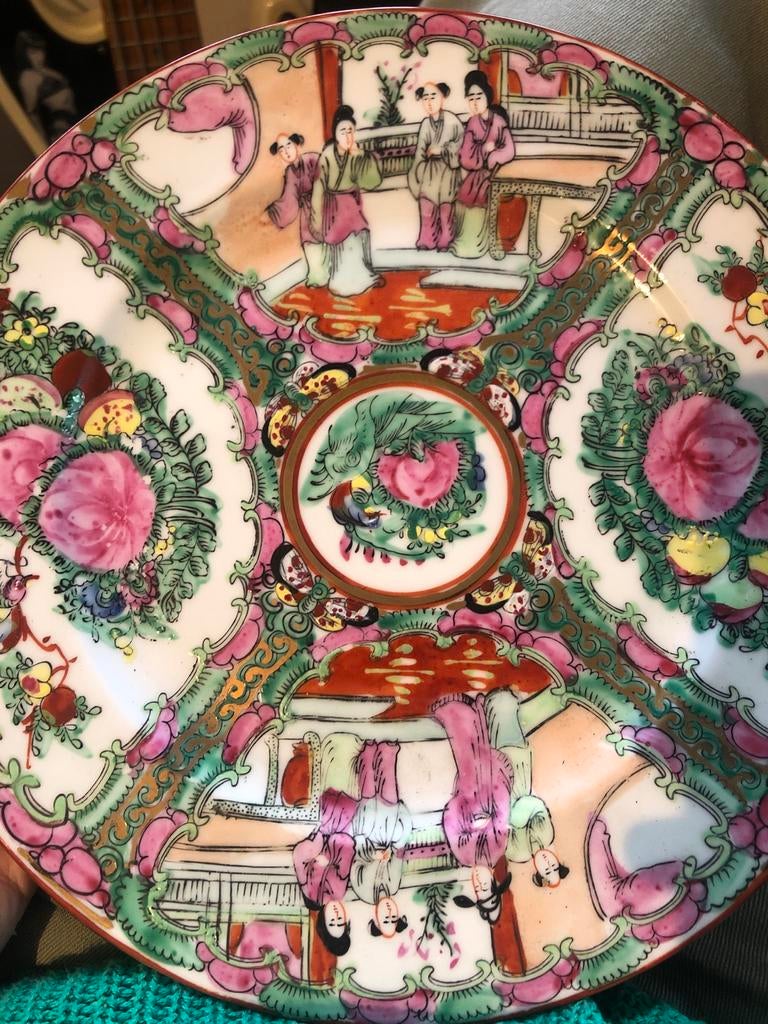 Antiek Chinees Rose Medallion Stijl porseleinen Bord, Antiek en Kunst, Ophalen of Verzenden