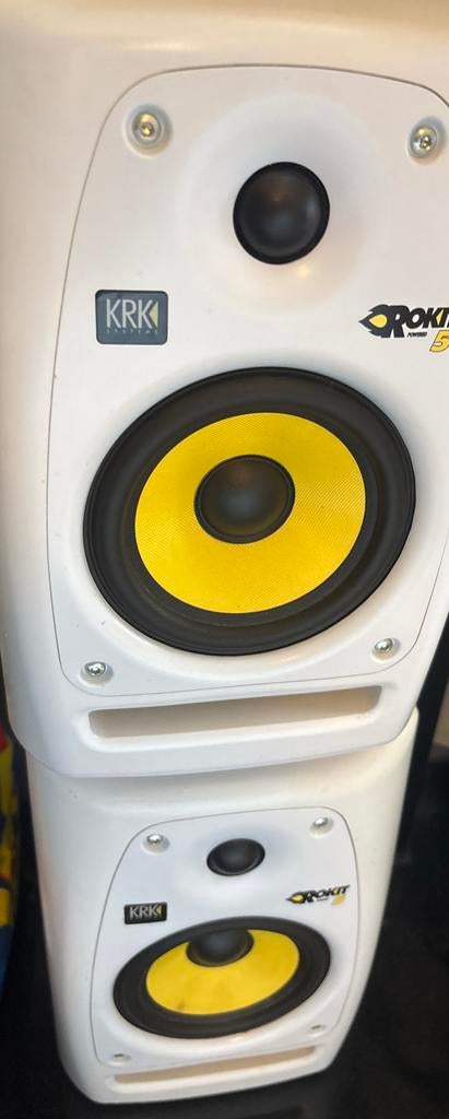 KRK Rokit 5 G2 Studio Monitoren (Wit) - Set van 2, Gebruikt, 60 tot 120 watt, Front, Rear of Stereo speakers, Ophalen
