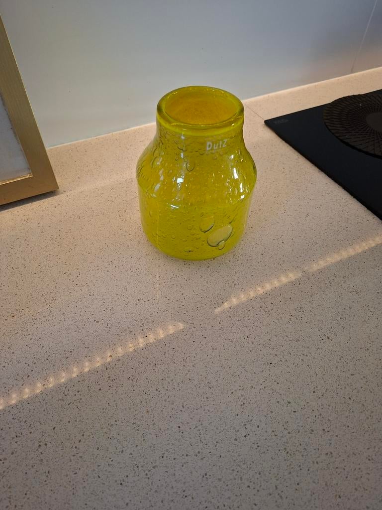 Dutz Vaas. Geel/groen glas met bubbelstructuur, Ophalen
