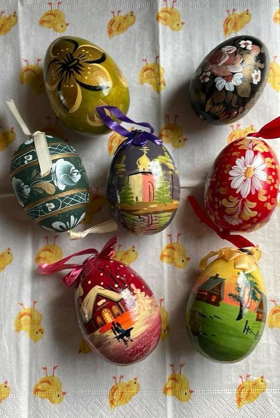 Set (7) vintage Russische houten eieren, Diversen, Pasen, Gebruikt, Ophalen of Verzenden
