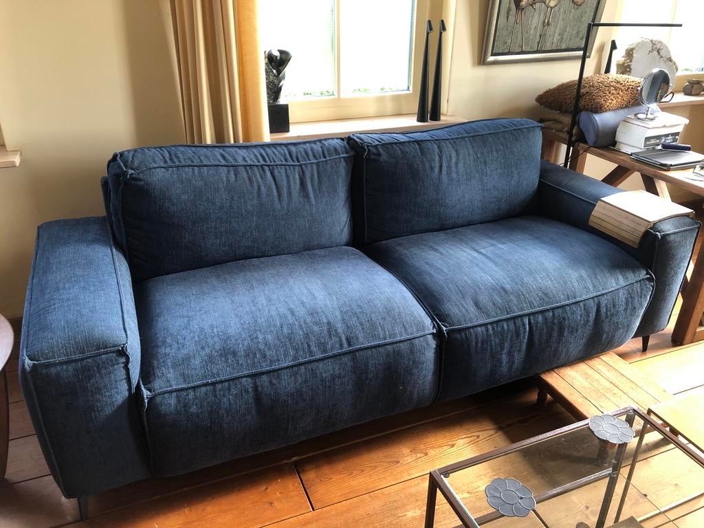 Blauwe stoffen bank - 225 cm breed, Driepersoons, 75 tot 100 cm, Ophalen of Verzenden, Zo goed als nieuw
