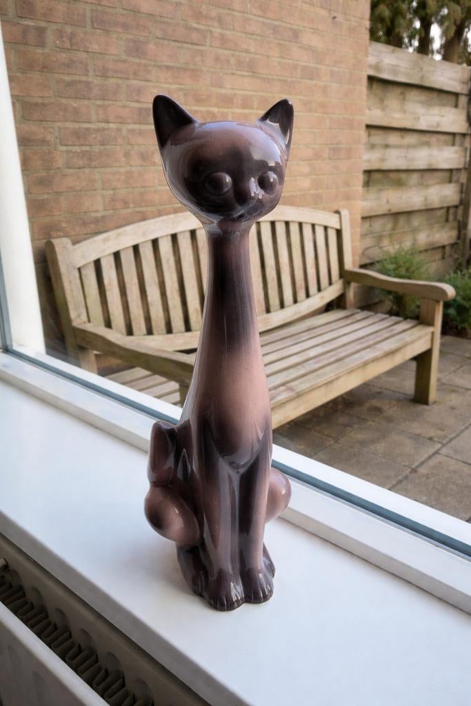 Vintage keramieken kat / langnek kat, Ophalen, Zo goed als nieuw, Dier