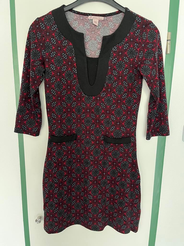 Anna Field Jurk Rood/Zwart met Patroon - Maat S, Ophalen of Verzenden, Zo goed als nieuw, Maat 36 (S), Boven de knie