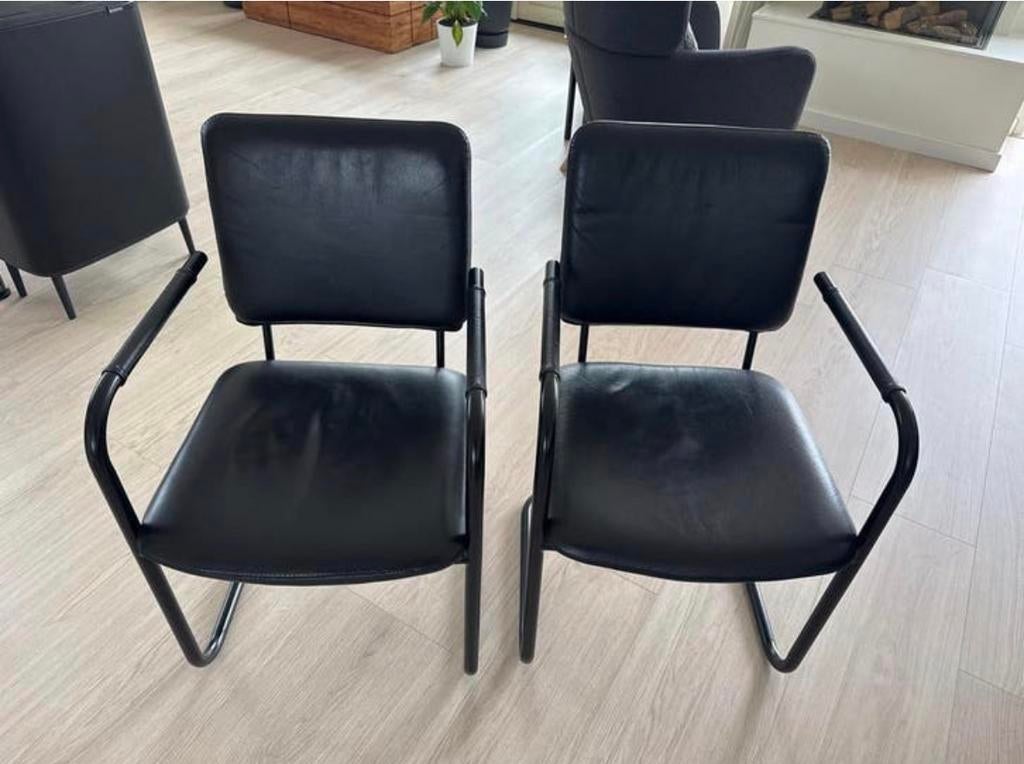 2 Movani Leren Stoelen - Zwart, Huis en Inrichting, Stoelen, Twee, Zwart, Leer, Ophalen of Verzenden