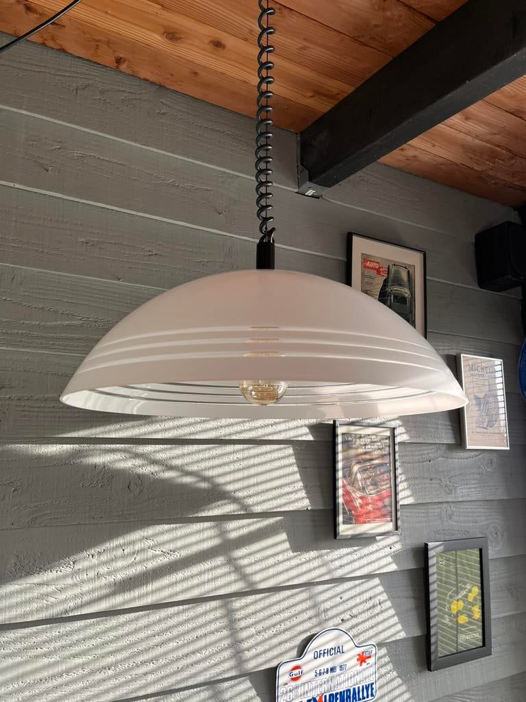 Vintage grote space age pendel hanglamp,, Kunststof, Gebruikt, Vintage retro jaren 70 space age pendel hanglamp,, Ophalen of Verzenden