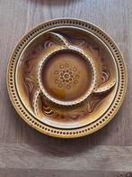 Prachtige Franse Vintage Fondueborden – Okergeel Barbotine, Ophalen of Verzenden