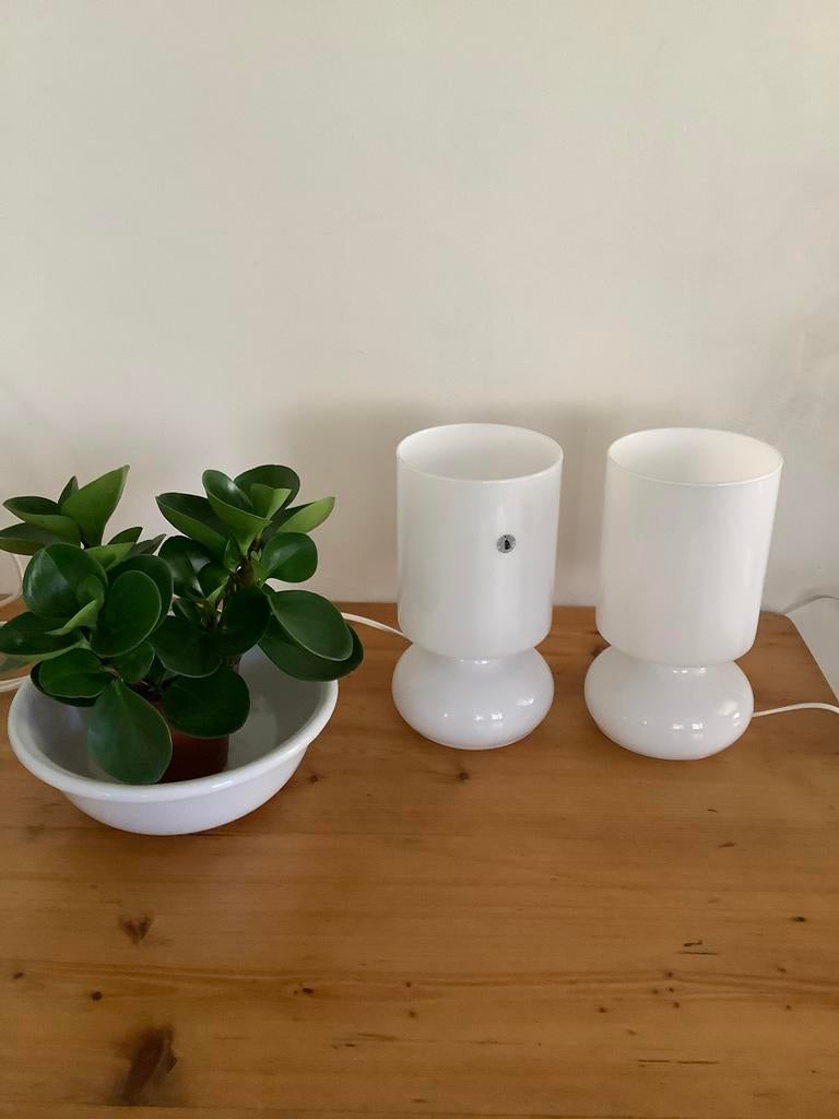 Twee mooie Vintage IKEA Lykta mushroom tafellampen !, Ophalen of Verzenden, Zo goed als nieuw, Glas, Minder dan 50 cm