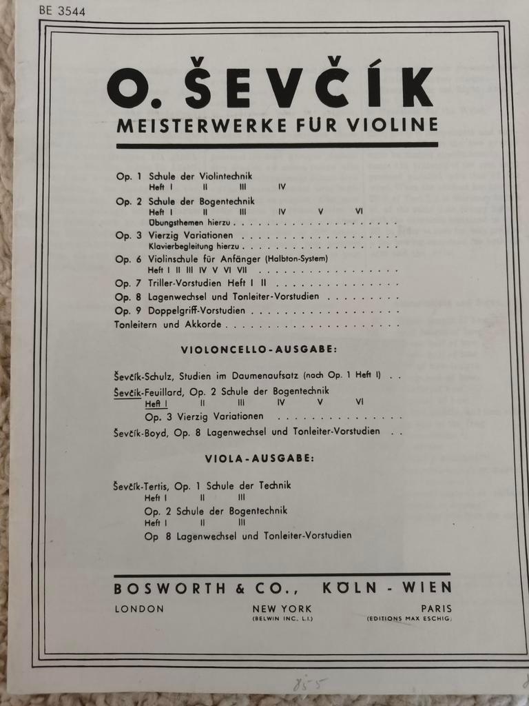 O. Ševčík Meisterwerke für Violine - Muziekboek, Muziek en Instrumenten, Gebruikt, Klassiek, Les of Cursus, Ophalen of Verzenden