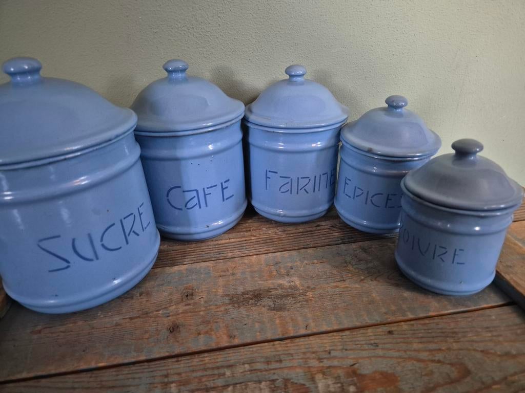 Mooie set Franse emaille bussen, Antiek en Kunst, Antiek | Emaille, Ophalen of Verzenden