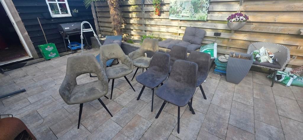 7 stoelen: 3 draaistoelen en 4 normale stoelen, Ophalen, Gebruikt, Stof, Grijs