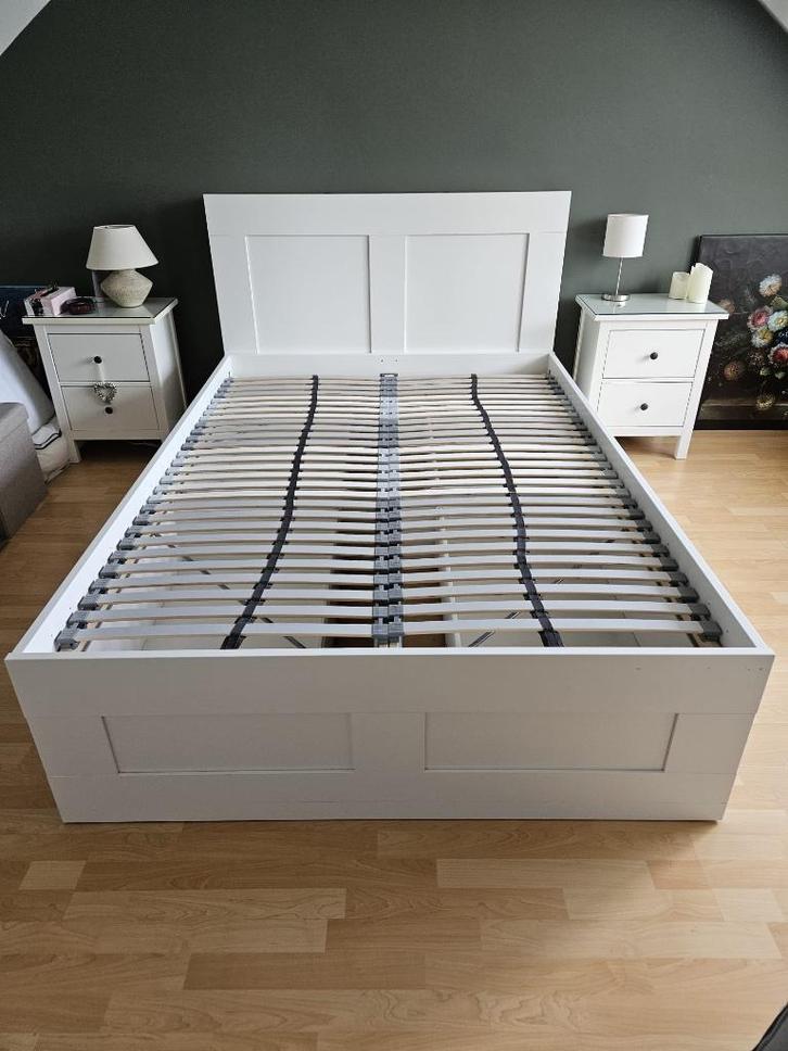 IKEA Brimnes bed 140x200 wit incl hoofdeinde, Huis en Inrichting, Slaapkamer | Bedden, Zo goed als nieuw, Tweepersoons, 140 cm