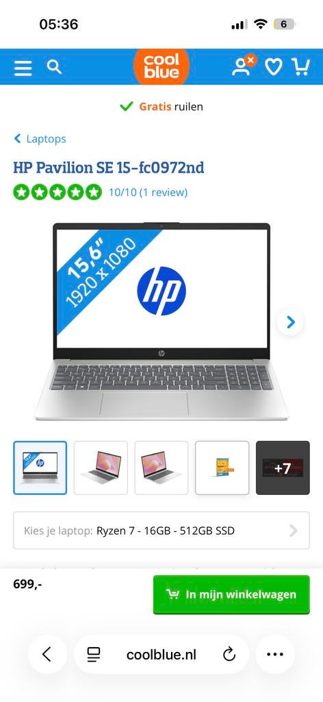 HP Pavilion SE 15-fc0972nd - Ryzen 7, 16GB RAM, 512GB SSD, Met videokaart, 2 tot 3 Ghz, Nieuw, Ophalen of Verzenden