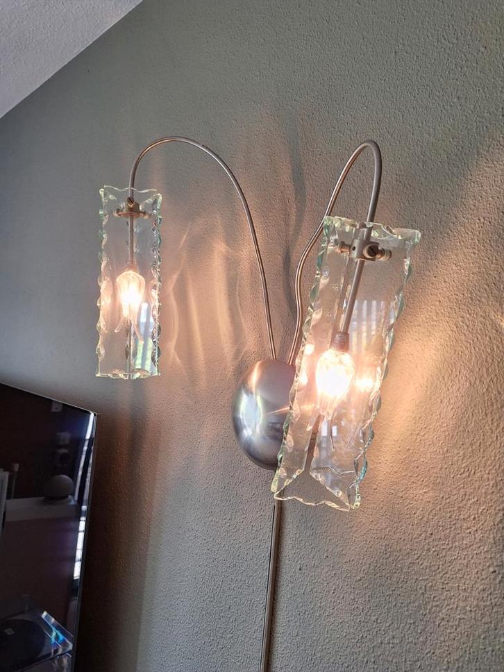 Design Wandlampen Glas/Rvs, Huis en Inrichting, Lampen | Vloerlampen, Minder dan 100 cm, Glas, Ophalen