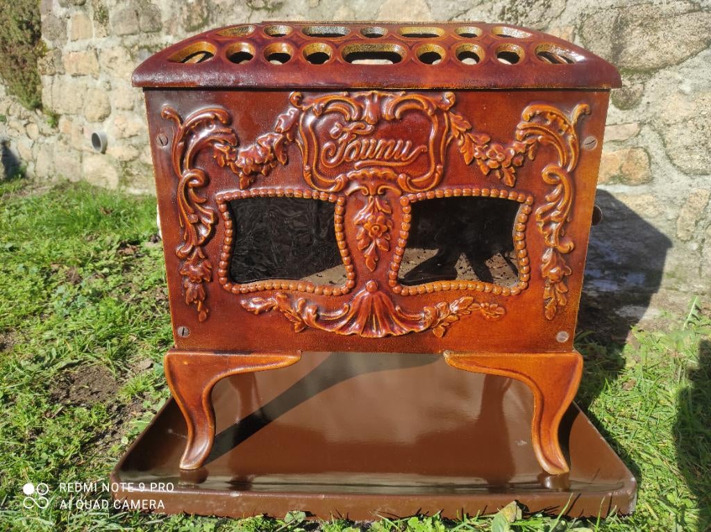 Zeer mooie antieke emaille Art-deco houtkachel, Ophalen, Gebruikt, Houtkachel, Vrijstaand