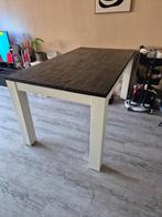 Robuuste houten eettafel - Zwart blad, witte poten, Ophalen, Gebruikt, 100 tot 150 cm, 50 tot 100 cm