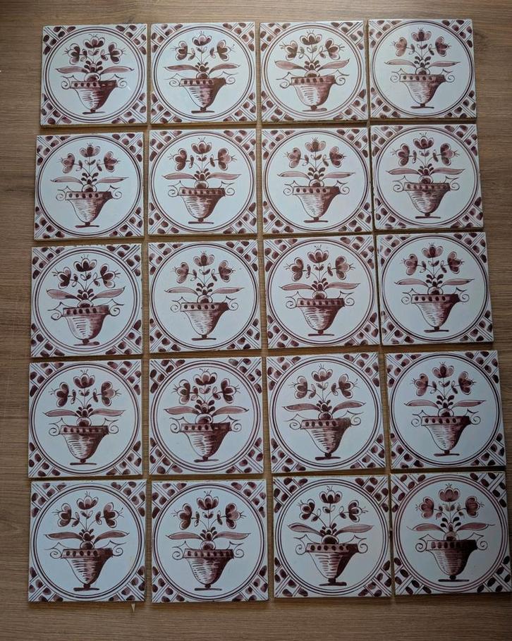Vintage wandtegels met Delfts motief – bruin/wit – 20 stuks, Antiek en Kunst, Antiek | Wandborden en Tegels, Ophalen of Verzenden