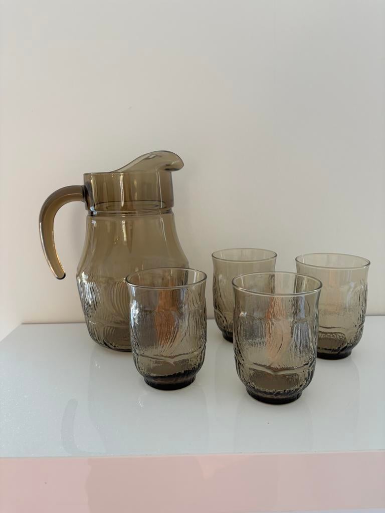 Rookglas - Vintage kan met 4 glazen, Glas of Glazen, Ophalen of Verzenden, Overige stijlen, Glas