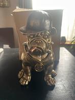 Engelse Bulldog Beeld met Pet, Ketting en Sigaar hond goud, Ophalen of Verzenden, Nieuw