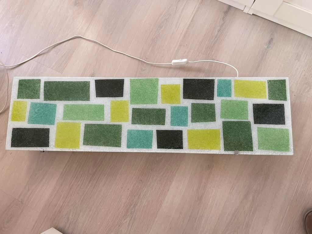 IKEA Gyllen wandlamp, groen blokken patroon, Ophalen, Zo goed als nieuw, Glas, Retro Look