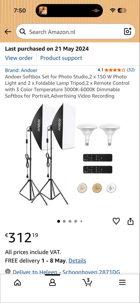 Andoer Softbox Set voor Fotostudio - 2x 150W Licht & Statief, Ophalen, Zo goed als nieuw, Complete fotostudio