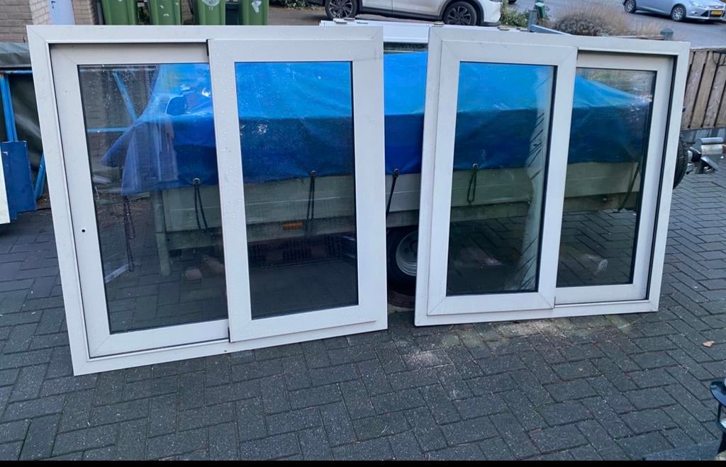 2x Stuks aluprof aluminium schuiframen HR++ 135x139 cm, Raamkozijn, Aluminium, Zo goed als nieuw, Inclusief glas