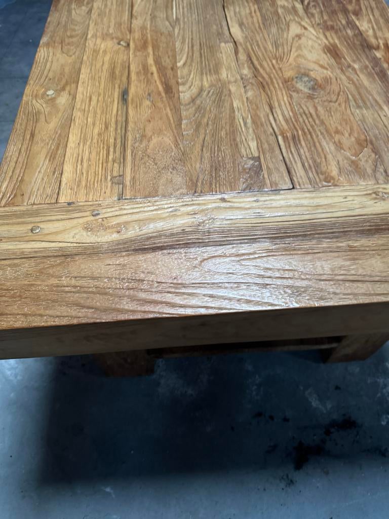 Robuuste houten salontafel - Teakhout, Huis en Inrichting, Tafels | Salontafels, Ophalen, Gebruikt, 100 tot 150 cm, 50 tot 75 cm