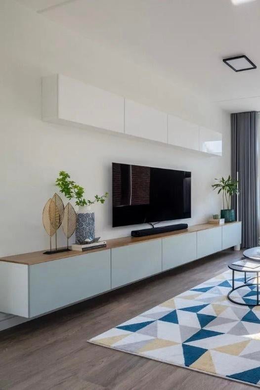 Zwevend TV-meubel incl bovenkasten en houten blad, Ophalen, Zo goed als nieuw, 200 cm of meer, Minder dan 100 cm