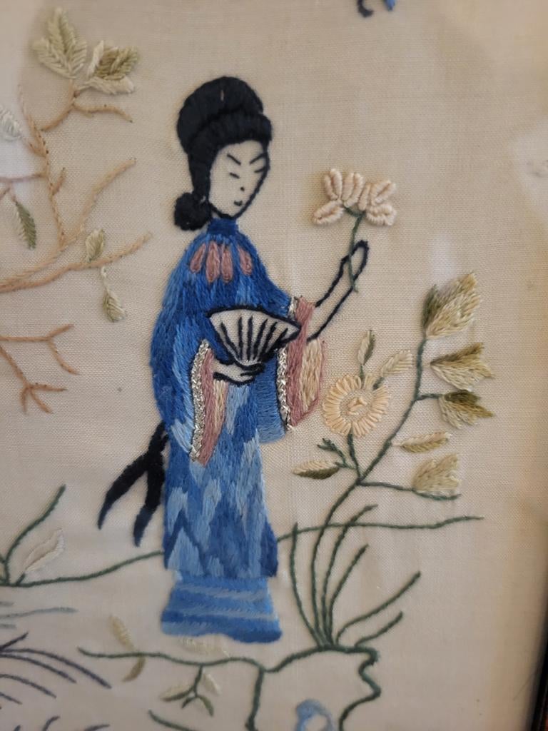 Japans geborduurd schilderij op zijden stof, Antiek en Kunst, Ophalen of Verzenden