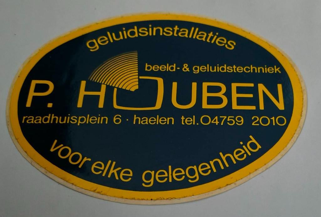 Sticker P.Houben beeld- & geluidstechniek. Haelen, Verzamelen, Ophalen of Verzenden, Zo goed als nieuw, Bedrijf of Vereniging