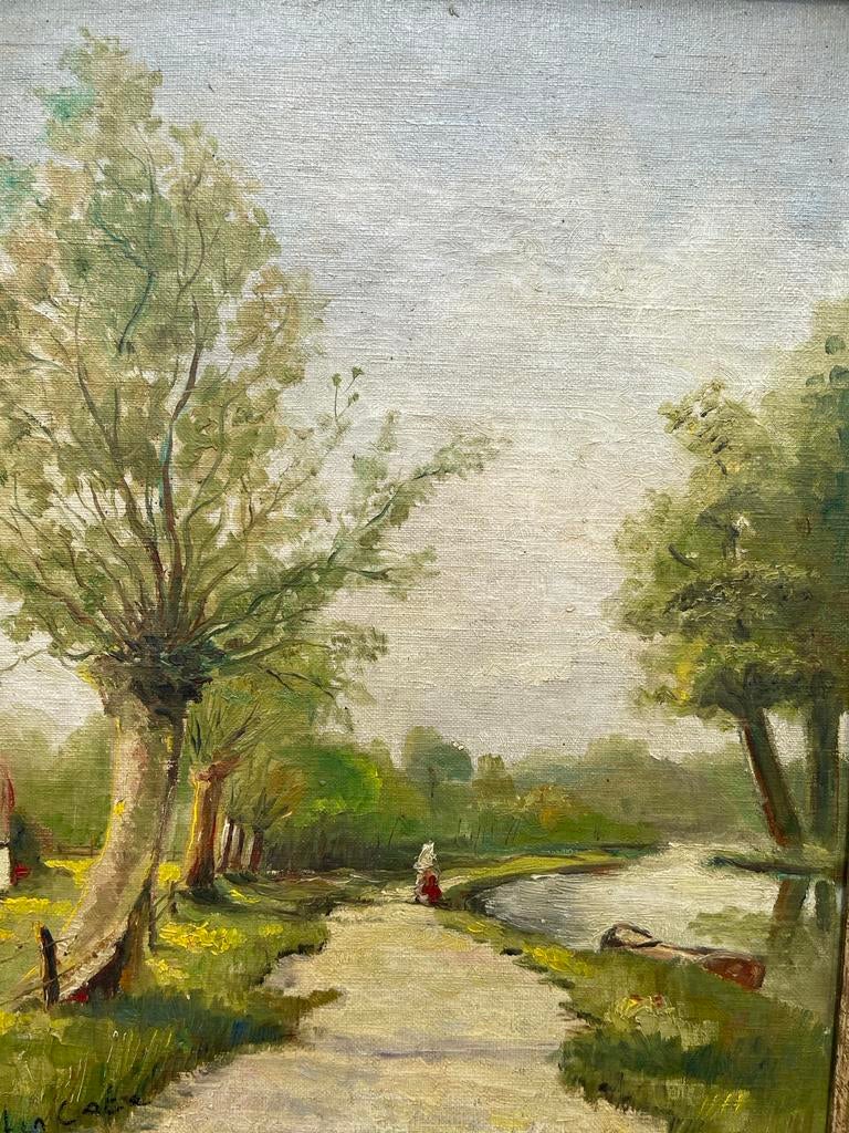 Schilderij met landschap en persoon, Ophalen of Verzenden